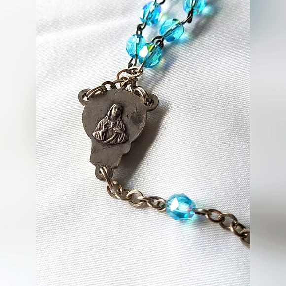 Aurora Borealis Beaded Rosary 19", Stamped Italy - Picture 7 of 8